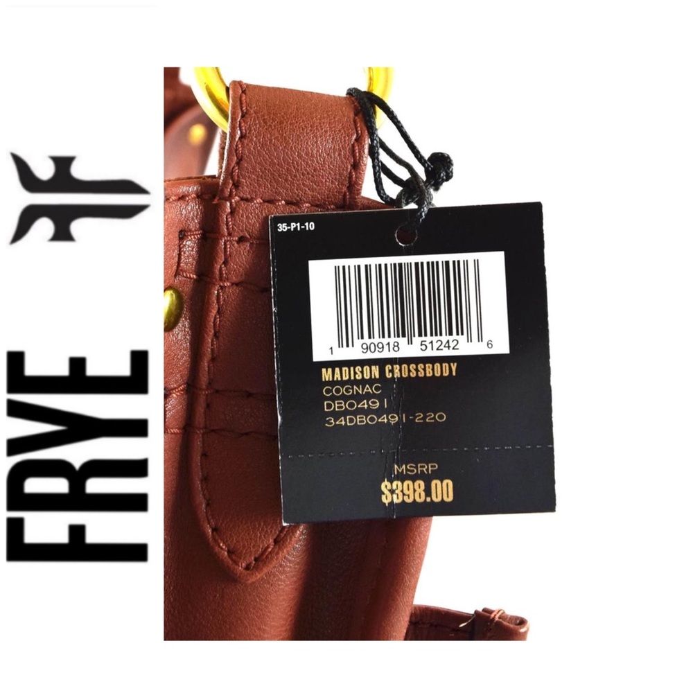 NWT stunning FRYE genuine leather crossbody cognac - Picture 5 of 6